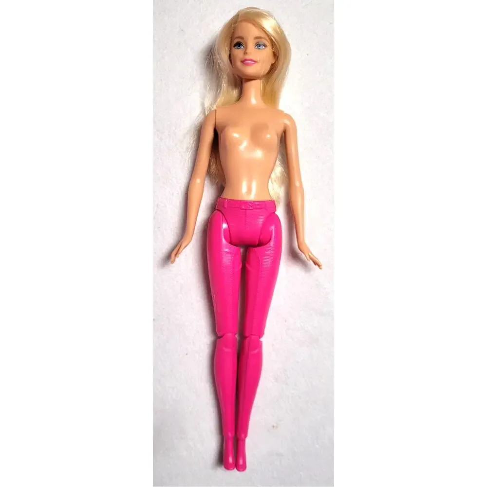 2014 Mattel Barbie Doll Molded On Pink Jeans Articulated Legs Blonde Hair